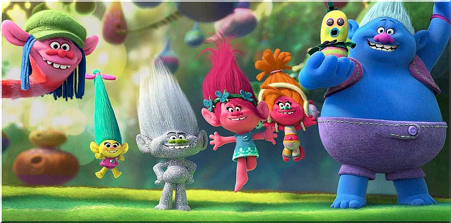 Protagonists of the movie Trolls, based on toys.