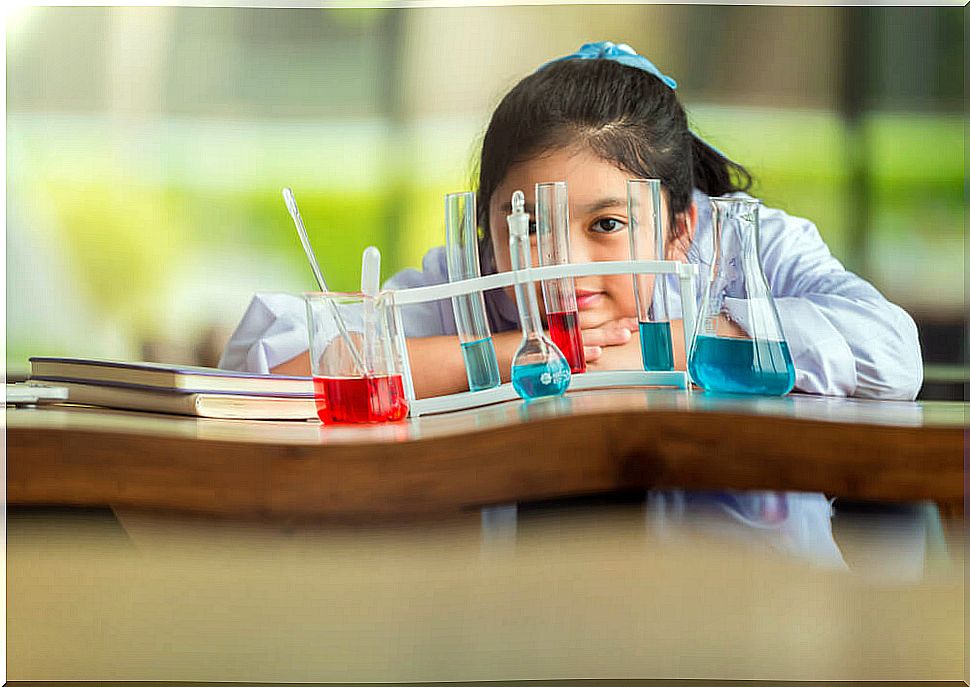 Little girl in the chemistry lab.